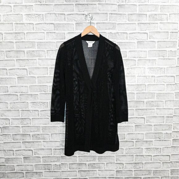 Exclusively MISOOK Women's Black Mesh Long Cardigan Jacket top Size Small - Picture 3 of 10